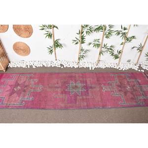 Alfombra turca Vintage bohemia de 2,7x11,4 pies, rosa, Beige, diseño de retazos, Material de lana, respaldo de látex para entrada, cabecera, nuevo - Product Image 2