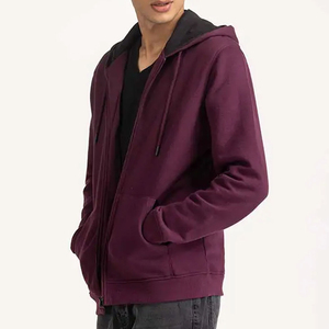 เสื้อฮู้ดดี้ผ้าฟลีซคอตตอน 100% ทรงโอเวอร์ไซส์สำหรับผู้ชาย มีซิป ลายพื้นเรียบ คอฮู้ด พิมพ์ลายดิจิทัล สำหรับฤดูหนาว - Product Image 3