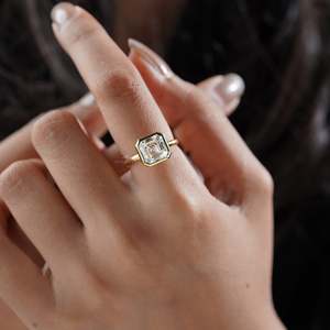 IGI Certified Asscher Cut Bezel Engagement <b>Ring</b> with Solitaire Premium <b>Diamond</b> <b>Rings</b> - Product Image 6