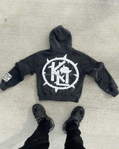 Personnalisé en détresse broderie Patch Applique pull 500GSM français éponge surdimensionné fermeture éclair lavage à l'acide sweats à capuche thermiques - Product Image 3