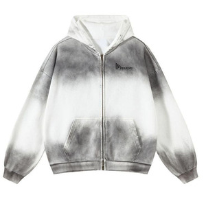 เสื้อฮู้ดแบบรูดซิปใส่ได้ทั้งชายและหญิงผ้าคอตตอนเทอร์รี่ผ้าฝ้ายเทอร์รี่ที่ดูเครียดเสื้อผ้าแนวสตรีทโอเวอร์ไซส์โลโก้ที่กำหนดเองซีดลงแดด - Product Image 1