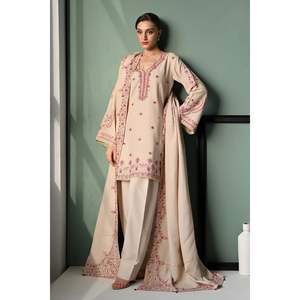 เสื้อปักลาย DHANAK รุ่น ZAIB-3PC สำหรับผู้หญิง ผ้าชีฟอง เป็นมิตรต่อสิ่งแวดล้อม พร้อมผ้าคลุมไหล่และกางเกงเข้าชุด รุ่น BIC-4352 - Product Image 1