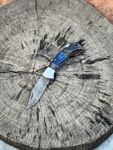 Handmade Damascus Blade <b>Folding</b> Pocket <b>Utility</b> <b>Knife</b> Adjustable Hand Orientation Eco-Friendly Customizable OEM Leather Case - Product Image 2