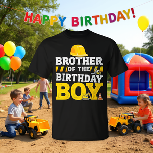 T-shirt da costruzione per adulti con scritta Brother Of The Birthday Boy, girocollo, manica corta, coordinata per feste in famiglia - Product Image 2