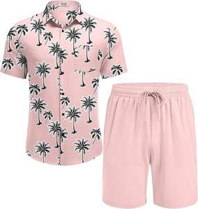 Conjunto de 2 Piezas de Ropa Hawaiana para Hombre, Camisa de Manga Corta con Botones y Pantalones Cortos, Trajes Deportivos de Playa - Product Image 1