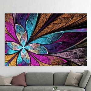 Impression sur toile de fleurs fractales : Art mural bohème avec papillons - Toile imprimée, toile encollée - Product Image 1