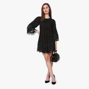 Nueva llegada de verano túnica bordada de viscosa estilo sin esfuerzo para mujeres con vestido de túnica Midi de cuello de diseñador de manga larga a la moda - Product Image 4