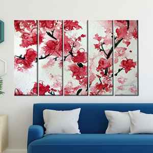 Impresión en lienzo de flor de cerezo: arte de pared japonés en acuarela de Sakura, 5P: Gallery Wrapped - Product Image 1