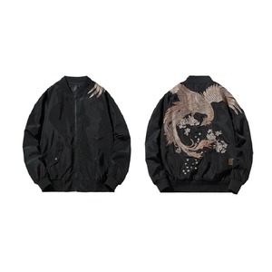 Men's Women's Winter <b>Padded</b> Bomber Jacket Phoenix Embroidery High Street Style Canvas Sheep Skin <b>Hip</b> Hop Japan Baseball Coat - Product Image 3