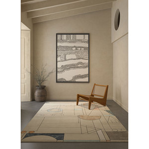 Tapis en laine et soie de bambou noué à la main Kavi gris et noir, design Théorie du Chaos, rectangulaire géométrique pour la maison et la voiture, modèle Eskn-1006 - Product Image 5