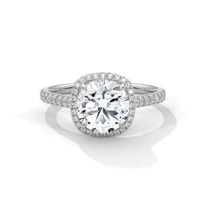 Bague de fiançailles halo avec diamant de laboratoire 2 carats, clarté VVS, or jaune/rose/blanc 14K/18K, taille ronde et coussin - Product Image 1