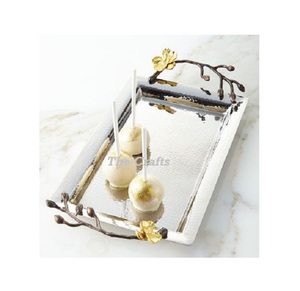 Plateau de service en aluminium couleur argent pour servir des collations, des desserts, plateau de service de qualité supérieure pour le thé et le café avec une qualité de luxe - Product Image 4