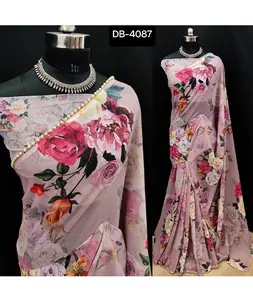 Schönster digitaldruck Georgette Saree mit Bluse Teilen blumendruck Party Wear Sari-Kollektionen zum niedrigstem Preis
