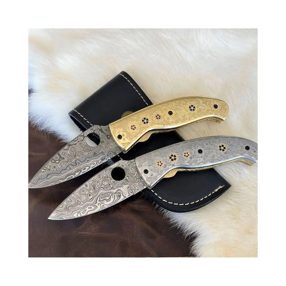 Custom Handmade Pocket Knife Multi Function Folding Knives / Wholesale Low Price Folding Knifes With Damascus Steel
