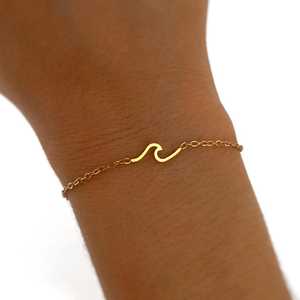 Venta caliente 925 plata esterlina 18K oro Vermeil minimalista onda enlace cadena pulsera mujer playa océano joyería regalo para ella - Product Image 1