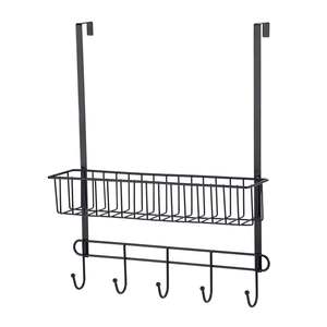 Factory Supplied Metal Over-the-<b>Door</b> 5-<b>Hook</b> Hanger with Clothing Basket - Product Image 1