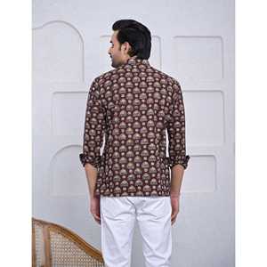 Kurta Corta Informal de Algodón Estampado para Hombre con Mangas Largas - Product Image 5