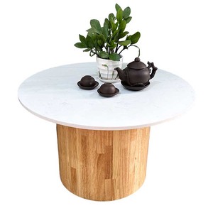Modern 70cm Diameter Round Stone Top Coffee <b>Table</b> with Wooden Pedestal Base Durable Tea <b>Table</b> for Living Room-TT68236 - Product Image 2