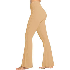 Pantalons de yoga côtelés taille haute pour femmes |   Leggings de fitness évasés avec poche latérale, taille haute, côtelés, pantalon de sport évasé - Product Image 2