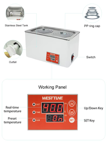 Bain-marie numérique série HWB WEST TUNE 110-220 VCA, précision RT-99.9 0.2% FS, fluctuation de 0.5, dispositif thermostatique de laboratoire - Product Image 2