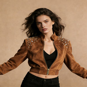 Oferta en Temu: Chaqueta Bomber Premium 2026 con Tachuelas y Cuello Alto para Salidas Urbanas Modernas y Eventos Nocturnos Elegantes - Product Image 1