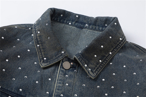 OEM Custom Oversize Women Denim <b>Jacket</b> Customized Heavyweight <b>Rhinestone</b> Vintage Unisex Denim <b>Jacket's</b> - Product Image 2