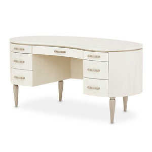 Creamy Pearl Wood Finish Rectangular Executive <b>Office</b> Desk with 7 <b>Drawers</b> for Home Study and Managerial Use - Product Image 1