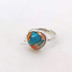 Oyster <b>Turquoise</b> Heart <b>Ring</b>, Sterling Silver Boho Jewelry - Product Image 3