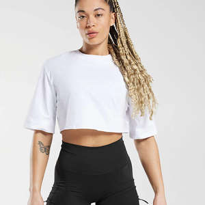 Camiseta Corta Personalizada de Cuello Redondo y Manga Corta para Mujer, Camiseta Corta Holgada de Algodón de Alta Calidad para Mujer - Product Image 3