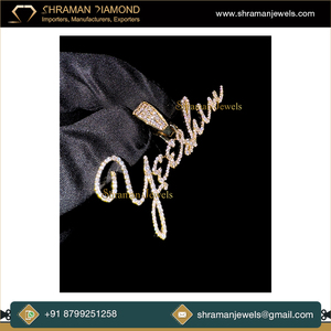 Collier pendentif avec lettre initiale cursive personnalisée en or massif 10 carats, style hip-hop tendance, charmes en diamant moissanite pour unisexe - Product Image 2