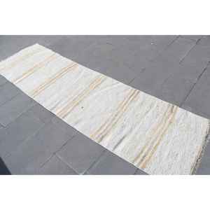 Alfombra Vintage Estilo Runner, Alfombra Turca de 2.5x8.8 pies, Alfombra de Lana Ikat Blanca - Product Image 3