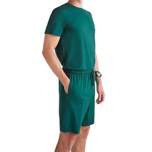 Conjunto de Camiseta y Pantalones Cortos de Algodón de Color Verde Sólido para Hombre, Cuello Redondo, Ropa Casual de Verano, Tejido Transpirable - Product Image 1