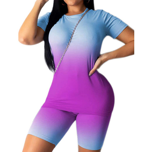 Nouvel ensemble d'été décontracté deux pièces pour le sport : T-shirt ample et fin à manches courtes respirant avec impression par sublimation et short cycliste uni - Product Image 1