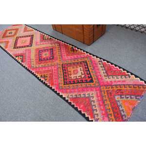 Turkish Rug, 2.9x10.3 ft Vintage Rug, <b>Red</b> Animal Print <b>Wool</b> Rug - Product Image 3