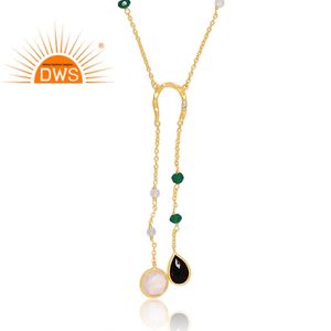 Collier de pierres précieuses naturelles multiples en argent sterling plaqué or 18 carats de qualité supérieure Fabricant de bijoux fins - Product Image 2