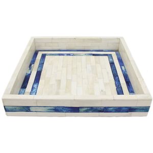 Plateau de service en bois MDF carré antique en métal os blanc naturel avec incrustation bleue élégante plateau de nourriture décoratif unique pour la maison - Product Image 3