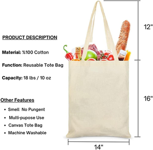 Customized logo 10oz Natural Cotton Tote <b>Bag</b> <b>Long</b> Handle Shopping <b>Bags</b> Eco Friendly Canvas Tote <b>Bag</b> - Product Image 2