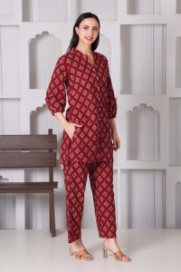 Premium Cotton Knitted Floral <b>Summer</b> Short Slit Button Kurti Palazzo Co-Ord Set Women One Set | Breathable | Casual Ethnic Wear - Product Image 2