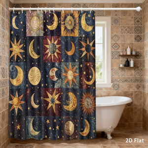 Rideau de douche imperméable personnalisé imprimé pour salle de bain, en polyester imperméable avec crochets - Product Image 1