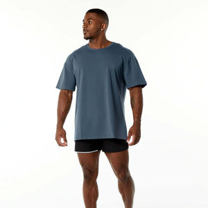 T-shirt bleu surdimensionné pour homme, coupe ample, manches courtes, coton, streetwear décontracté, haut décontracté, t-shirt de sport, logo personnalisé - Product Image 4