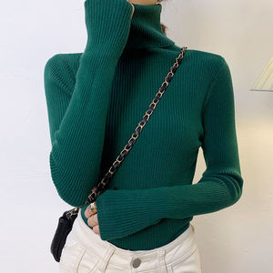 Pull fin à manches longues pour femme, pull extensible, pull tressé, pull décontracté à col roulé pour femme - Product Image 4