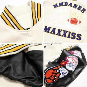 Chaqueta Varsity de Otoño para Hombre, Cuello Alto, Logotipo Bordado en la Parte Delantera, Cuerpo de Lana, Mangas de Cuero, Ecológica, Transpirable, Resistente al Viento, de Secado Rápido - Product Image 3