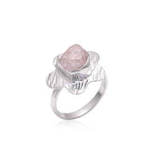 Traditional Good Quality Natural Pink <b>Rose</b> <b>Quartz</b> Raw Bezel Setting Pave 925 Sterling Silver Handmade <b>Ring</b> Fine Jewelry Party - Product Image 5