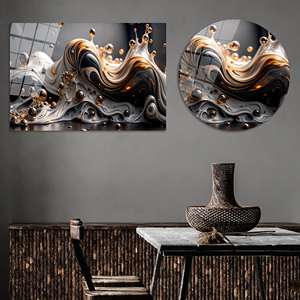 Impresión en Lienzo de Salpicaduras Líquidas Abstractas Modernas, Arte Fluido en Dorado y Negro, Arte en Vidrio Templado - Product Image 1