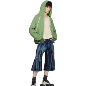 Sweat à capuche en molleton vintage écologique vert pour homme, coupe décontractée, avec design en strass, logo personnalisé, hiver, 100% coton - Product Image 3