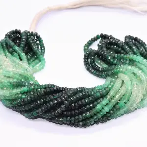 Perline Rondelle sfaccettate sfumate smeraldo dello zambia 3-3.5mm perline di smeraldo naturale all'ingrosso per la creazione di gioielli da 16 pollici artigianali