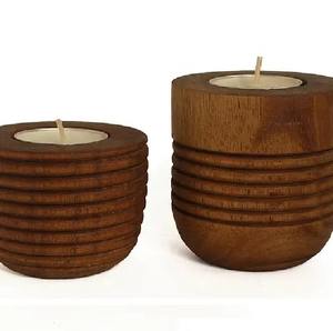 Porte-bougie en bois naturel simple pour la décoration de la maison, centre de table, style rustique minimaliste, accent pour une utilisation festive et quotidienne - Product Image 6