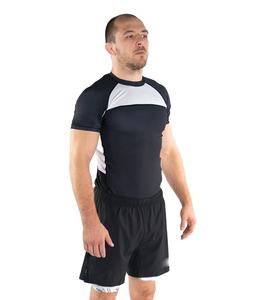 Traje de Baño Rash Guard MMA de Manga Corta Transpirable de Secado Rápido, Negro Sublimado, Elástico y Ecológico para Fitness al por Mayor - Product Image 1
