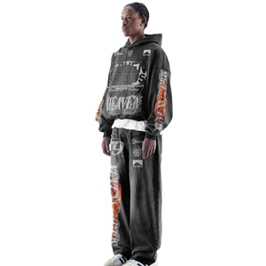 Conjunto Deportivo Personalizado de Estilo Urbano Y2K con Pedrería, Sudadera con Estampado Digital y Pantalones Jogger Acampanados, Precio Económico al por Mayor, Chándal Hip Hop con Lavado Ácido - Product Image 5