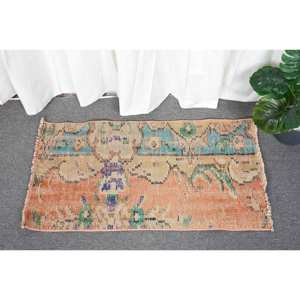 Alfombra Vintage de Lana Turca Naranja y Beige, Tejido Plano, Diseño de Retazos para Decoración de Sala de Estar, 4m de Ancho con Respaldo de Látex - Product Image 1